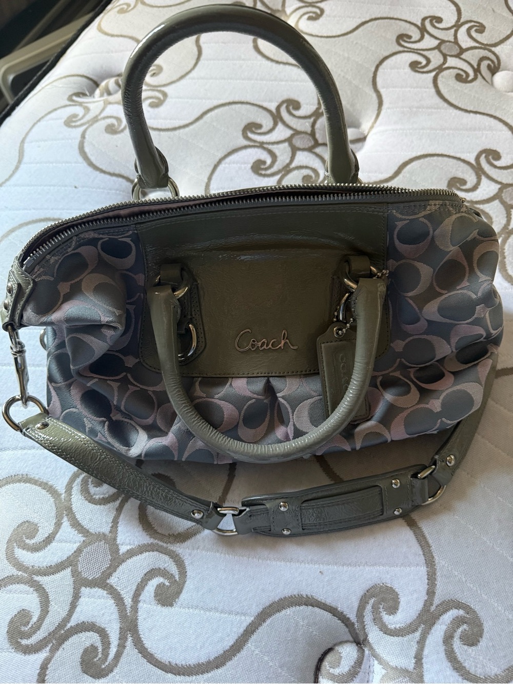 Coach Grey Signature Satchel Shoulder Bag Crossbody Purse